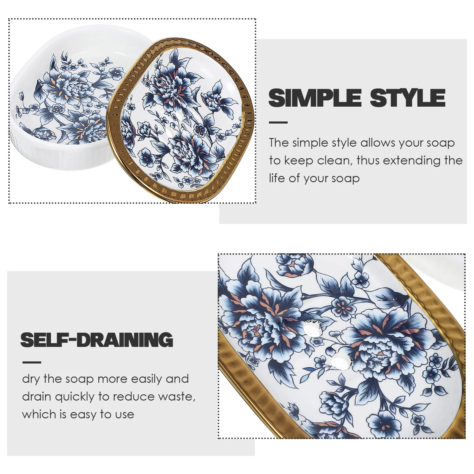 

Gold Edge Ceramic Soap Holder Stylish Self Draining Soap Tray for Bathroom Sink Shower Storage Home Supplies Ceramic Storage Box