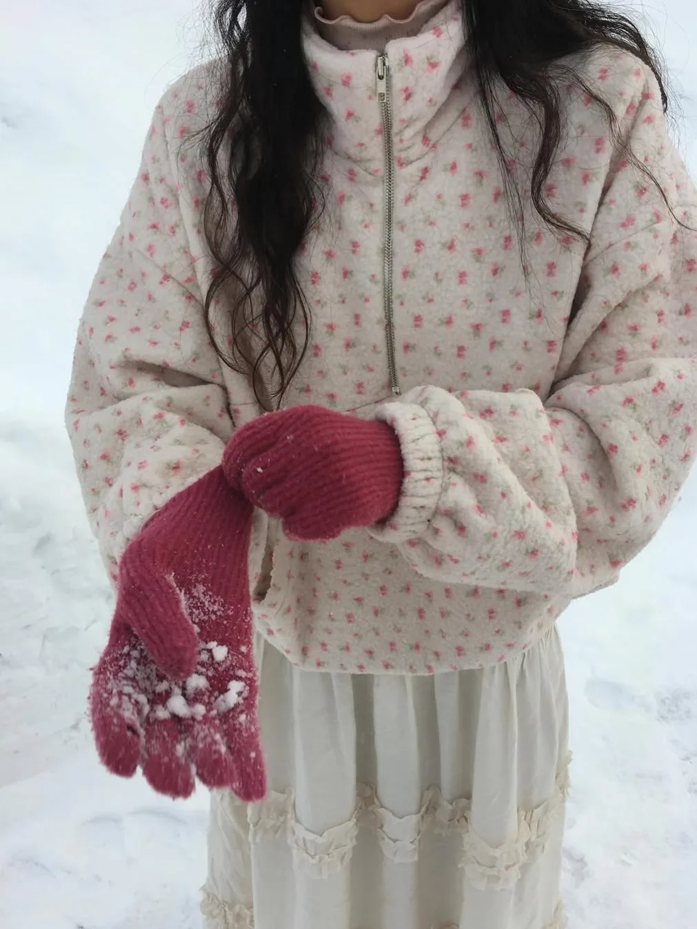 Felpa in pelliccia di agnello con stampa floreale Colletto alla coreana con cerniera Autunno Inverno da donna Anti-età Grande ket Top caldo versatile