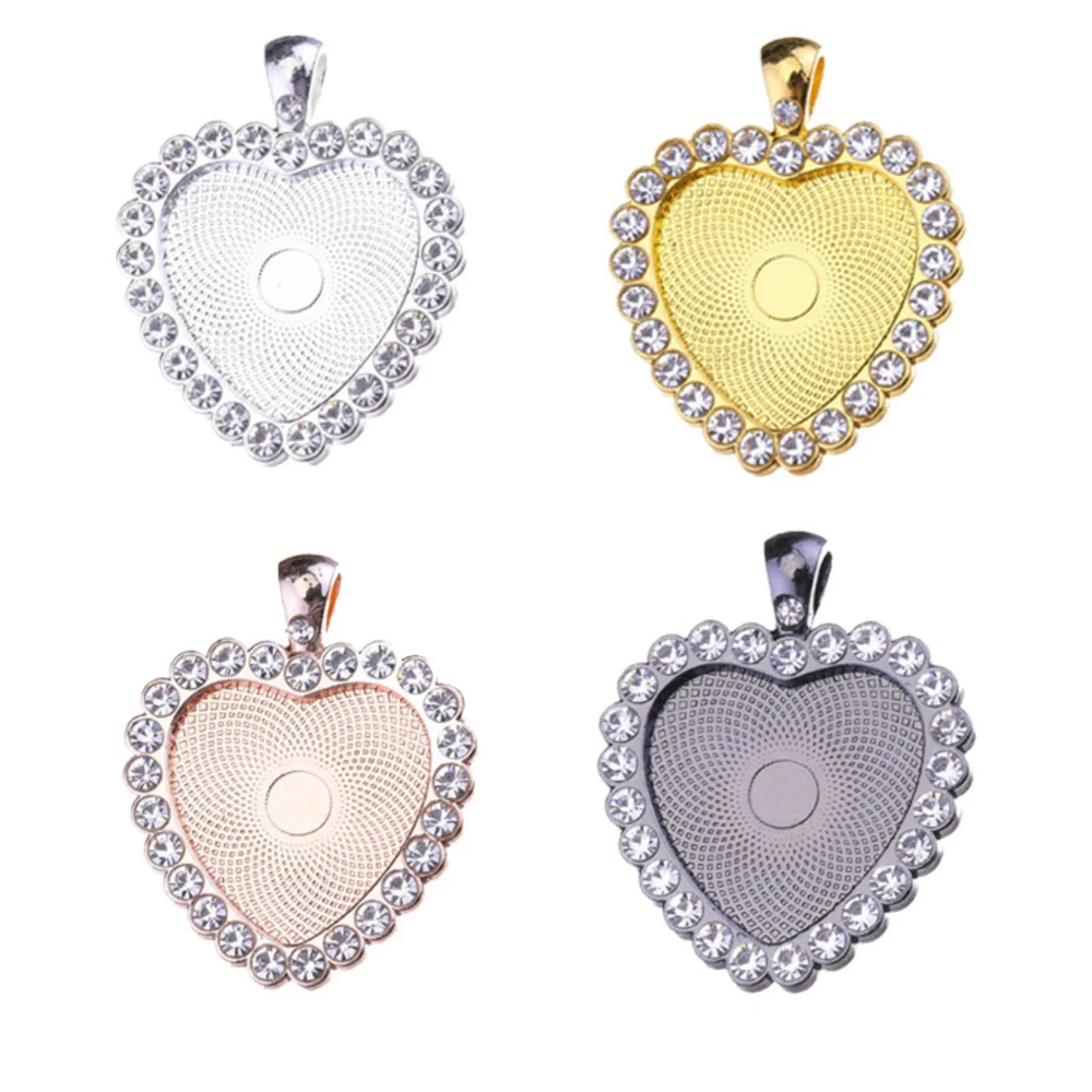 10pc/lot Heart Set With Rhinestones Necklace Pendant Setting Cabochon Cameo Base Tray Bezel Blank DIY Jewelry Making Findings