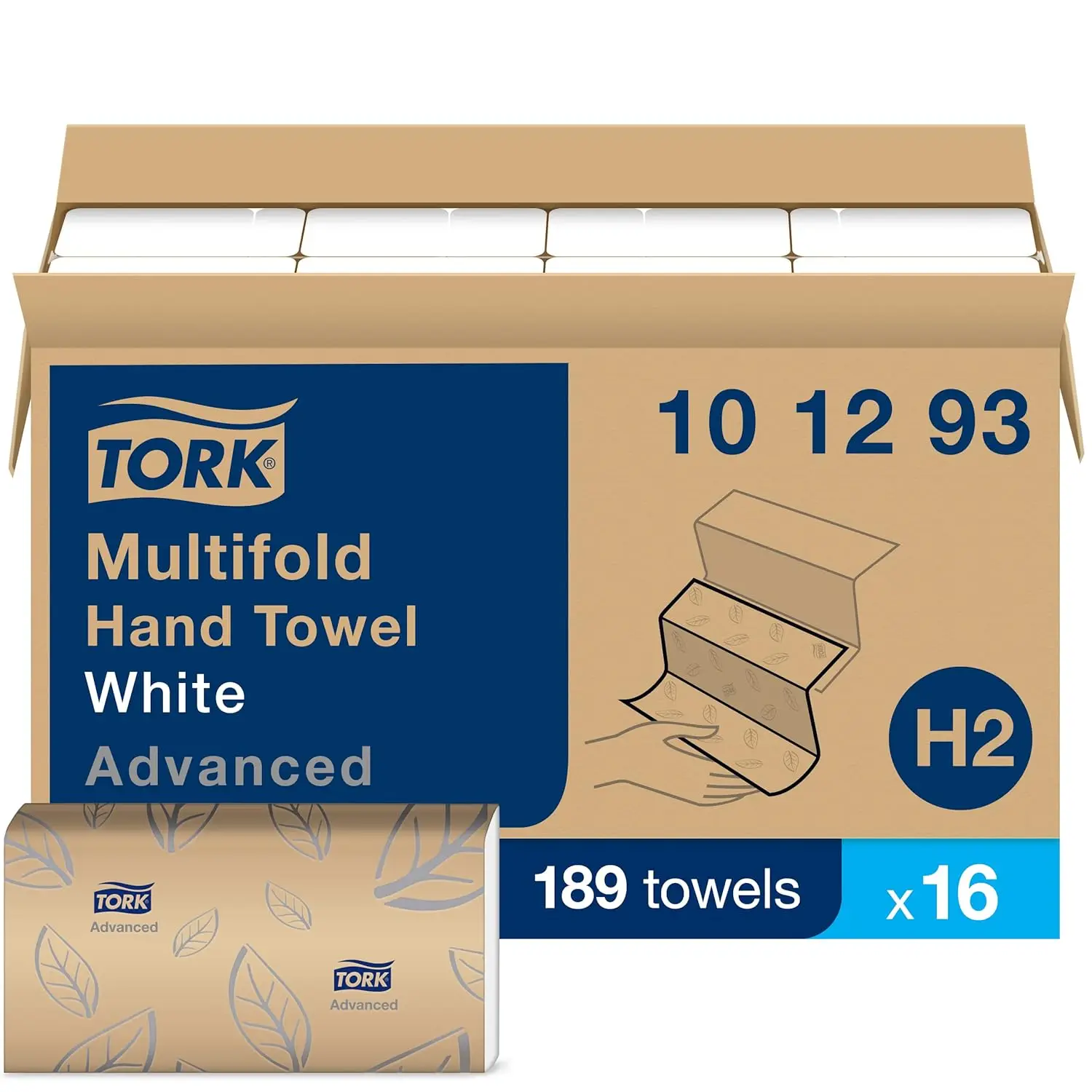 Xpress Soft Multifold Hand Towel White with Grey Leaf Print, Absorbent, 189 Towels Per Pack, 16 Packs, Fits H2 Towel Dispensers