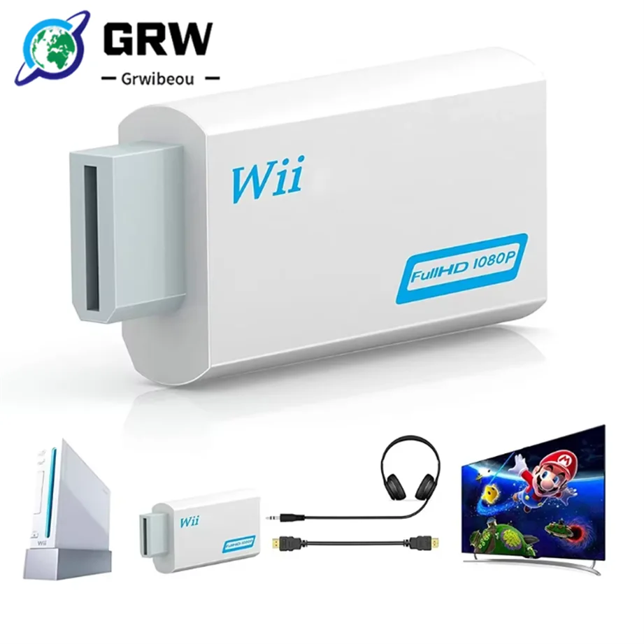 Convertisseur Compatible Wii vers HDMI, adaptateur Full HD 1080P, connecteur Audio vidéo 3.5mm pour PC, moniteur HDTV, Compatible Wii2HDMI