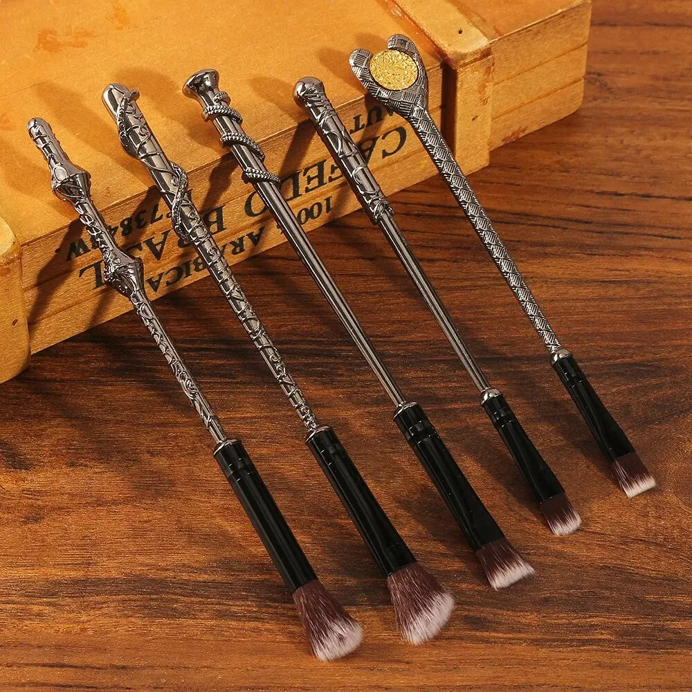 Conjunto de varinha de pincel de maquiagem, 5 peças, estilo profissional, com cerdas macias e alças de metal, perfeito para maquiagem em pó de sombra