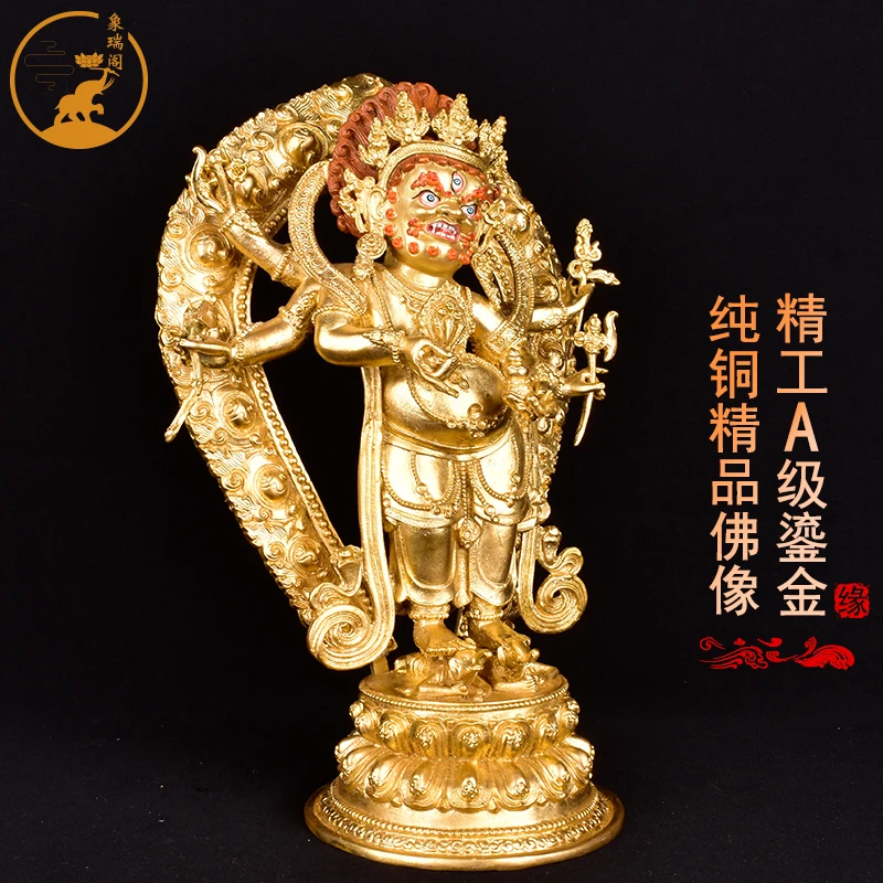 Tantra Tibetan Buddha worships the bronze black sky god of wealth bronze and white six-armed Mahagala Protector Buddha statue