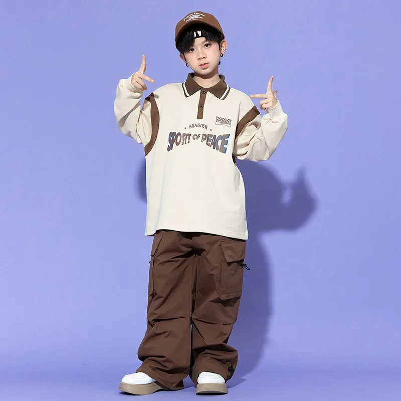 New Boys Hip Hop Long Sleeve T-shirt Girls Loose Cargo Pants Clothes Sets Kids Showing Cool Street Dance Children Jazz Costumes