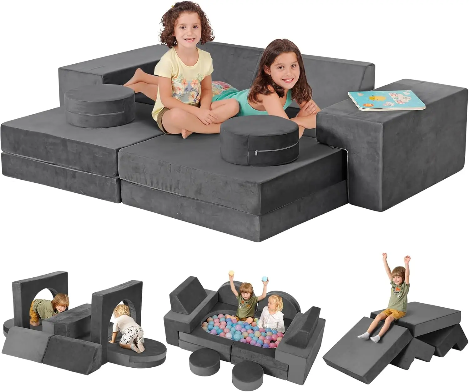 Sofa bermain anak-anak, K12 320 + sofa bermain busa konversi DIY untuk anak laki-laki & perempuan, ruang bangunan sofa permainan anak serbaguna