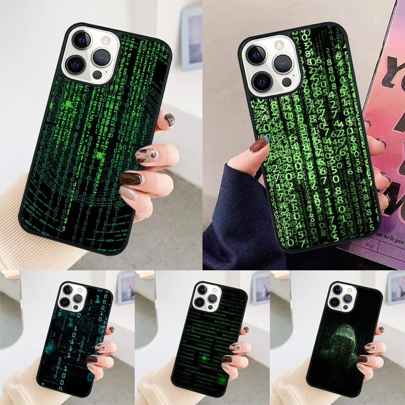 Hacker Binary Matrix Rain phone case Cover For iPhone 14 15 16 Pro Max SE 2020 coque For apple 11 12 13 Pro Max Mini 8 Plus