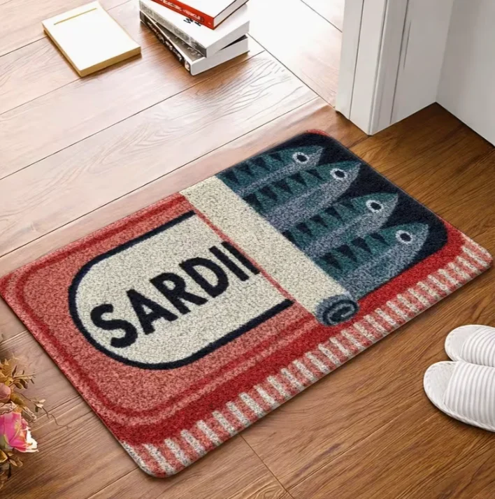 Creative Sardine Can Pattern Floor Mats Non-Slip Rubber Backed Flannel Door Mats Durable And Machine Washable Universal Foot Mat