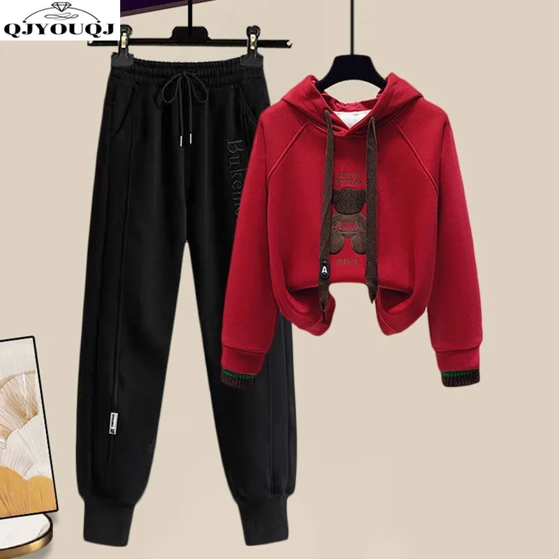 

Winter women's set hooded printed top+sports casual pants fashionable women's two-piece set trendy