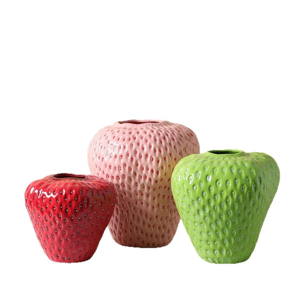 Modern simple creative ceramic strawberry vase TV cabinet dining table soft decoration home Chinese flower arrangement ornaments