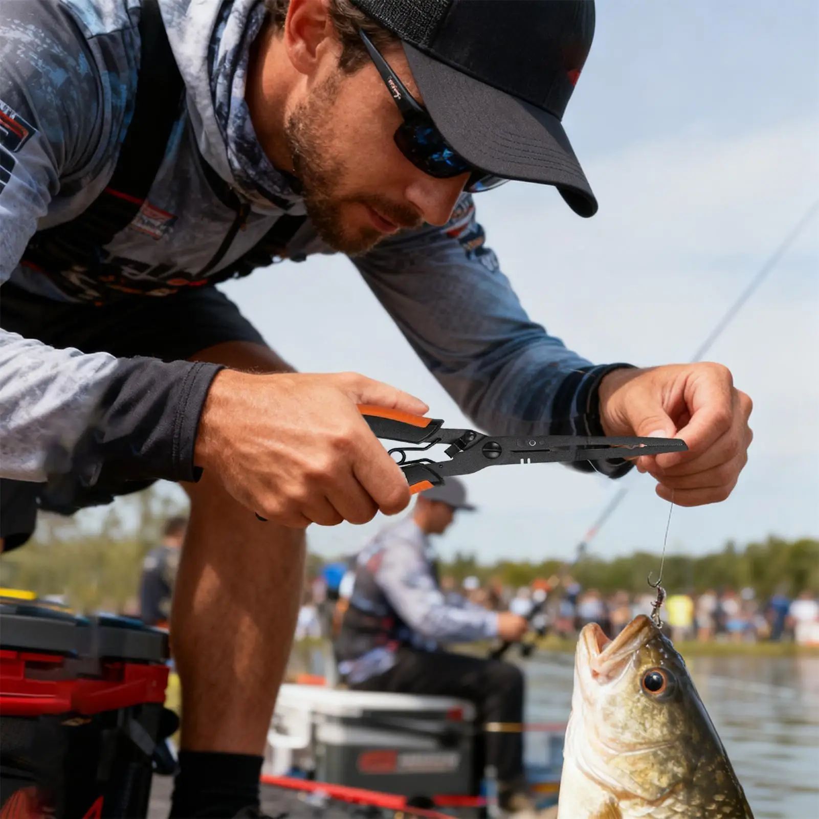 フィッシングプライヤー-ワイヤーカッター-リングスプリッター-釣りツール-ランヤード付き-屋外用-海水-川-湖-池-朝-夜用