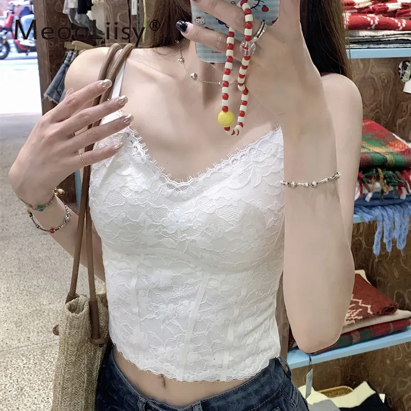 

MeooLiisy Retro Lace Floral Women Camisole Sleeveless with Chest Pad Tank Tops Slim Camis Crop Tops Beauty Back Bra Underwear