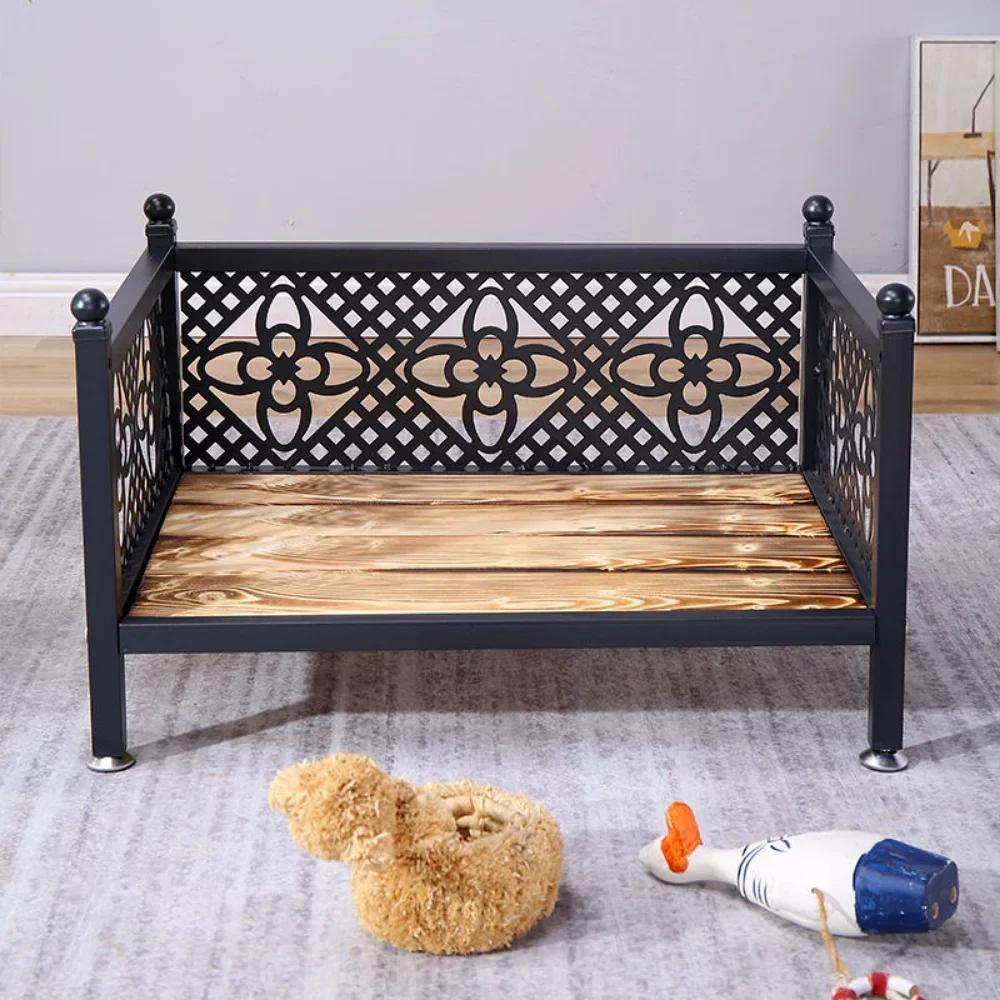 Assembled Pet Bed for Medium-sized Large Kennel for Golden Retriever Teddy Iron Bed with Solid Wood Board