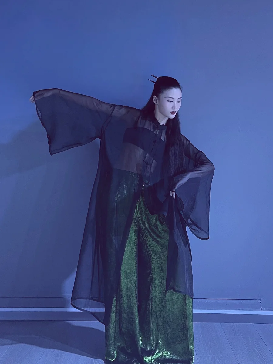 

Classical Chinese Sle Wide Sve awl Collar Jazz Dance Costume New National Trend Ele Dra Traditional Faion