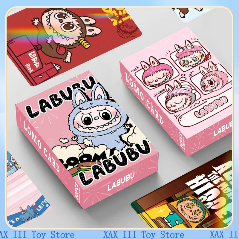 Kawaii Labubu Double-Sided 30 Cartoon Photo Cards Boxed HD Lomo Greeting Card Game Collection Laser Flash Cards Children Gift