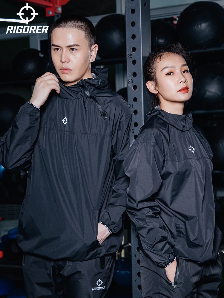 RIGORER Sauna Suit Windbreaker Training Sweat Suit Men Bodybuilding Exercise Sweat Running Shapewear Top Gym Exercise Trainer