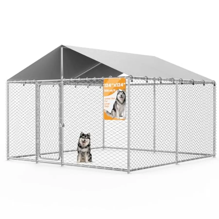 

Уличный вольер для собак 10×10 футов, сверхпрочный, всепогодный, с замком и навесом, прочная сетчатая ограда
