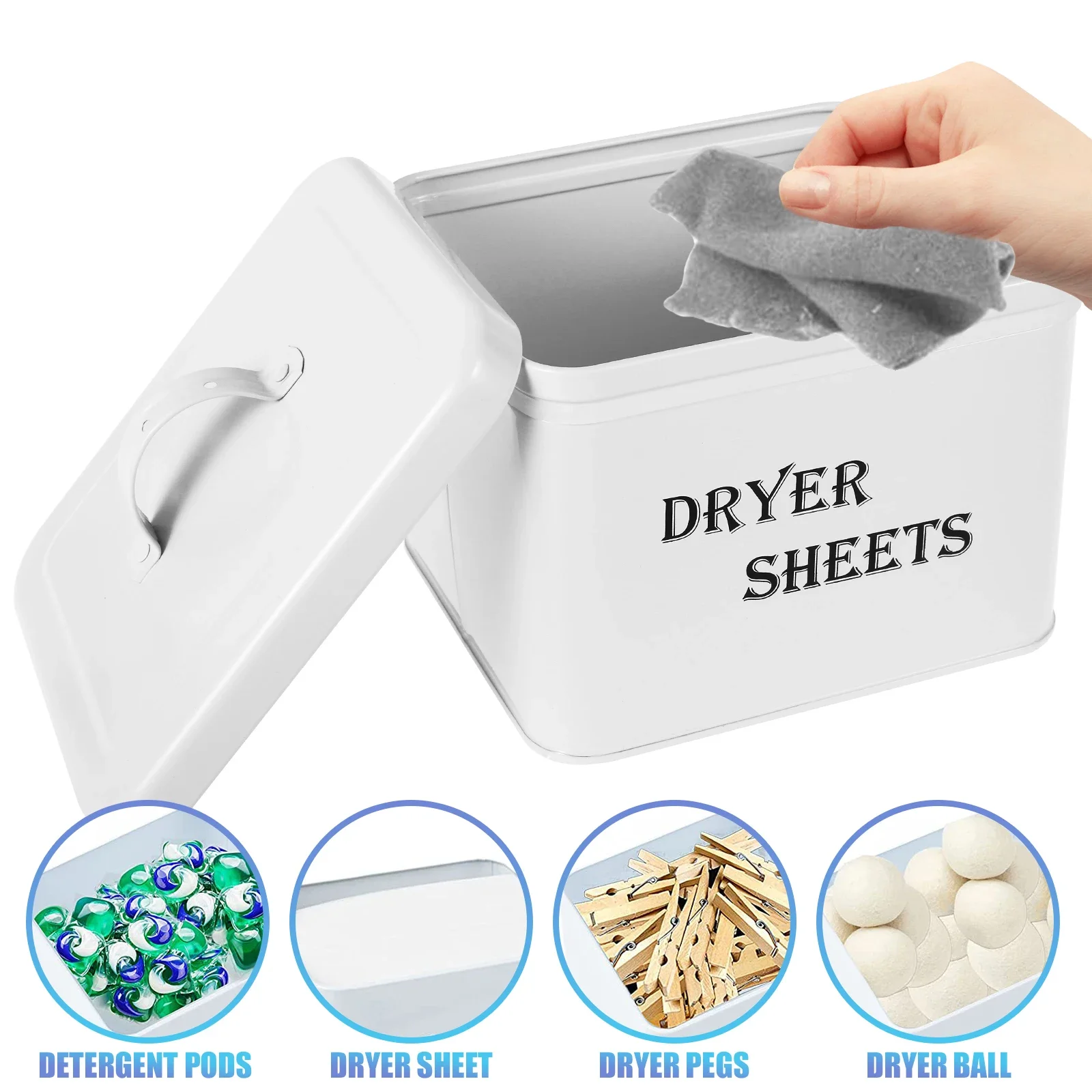 Dryer Sheet Boxes with Lid Reusable Dryer Sheet Bin for Fabric Softener Large Capacity Laundry Room Living Room Decor Container