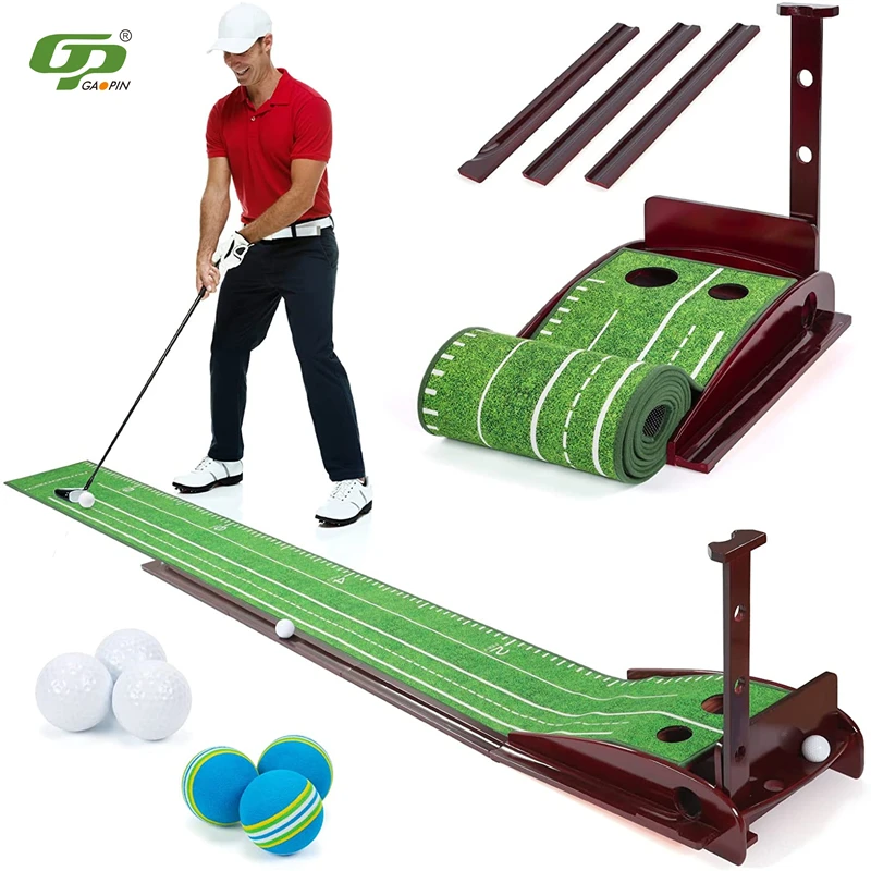 Estera de Golf de madera con retorno automático de pelota, alfombrilla de práctica de Golf para interiores, alfombrilla de terciopelo, Ayuda de