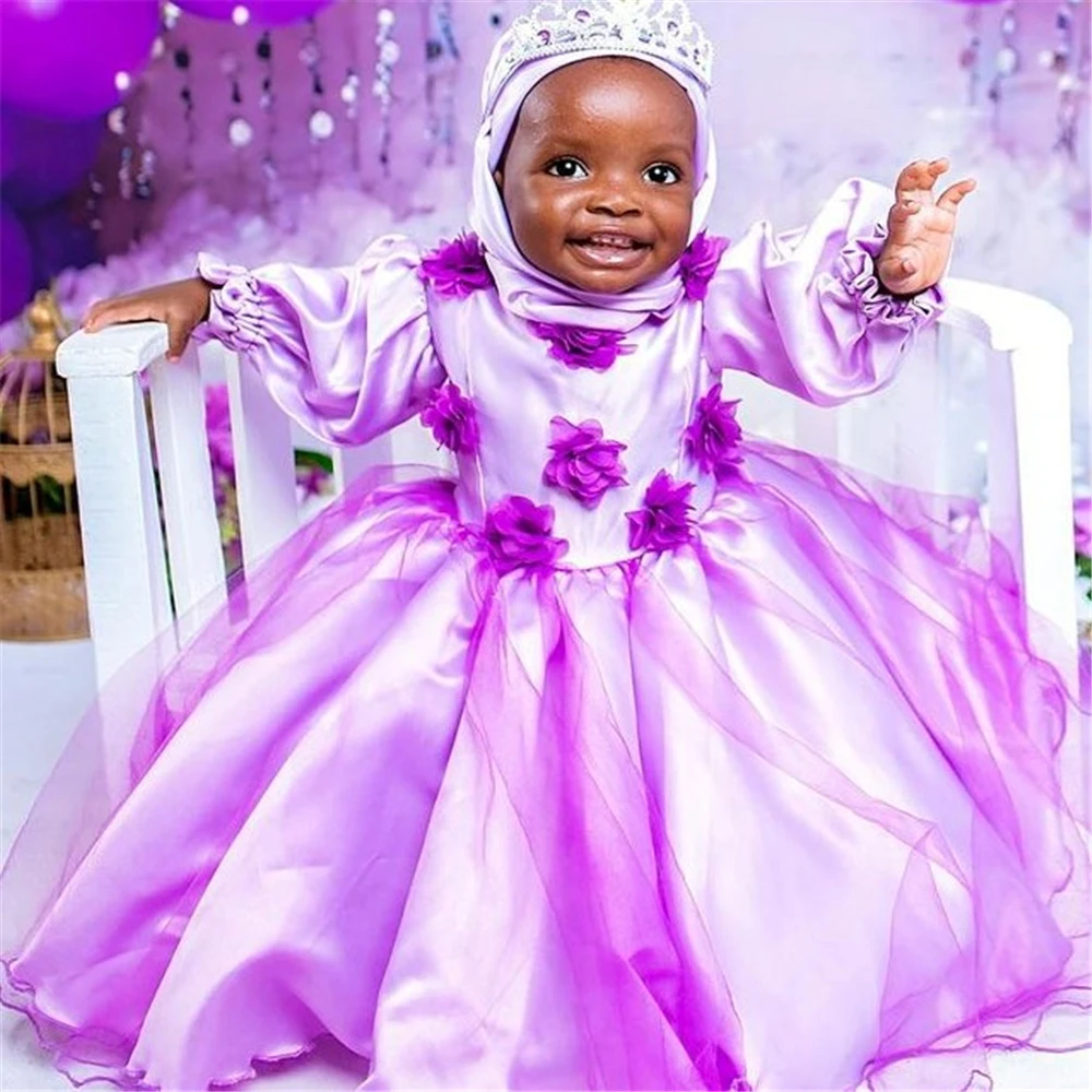 

Purple Satin Flower Girl Dress Princess For Wedding Tulle Toddler Girls Pageant Dresses Kids Birthday Formal Wear Lovely Dresses