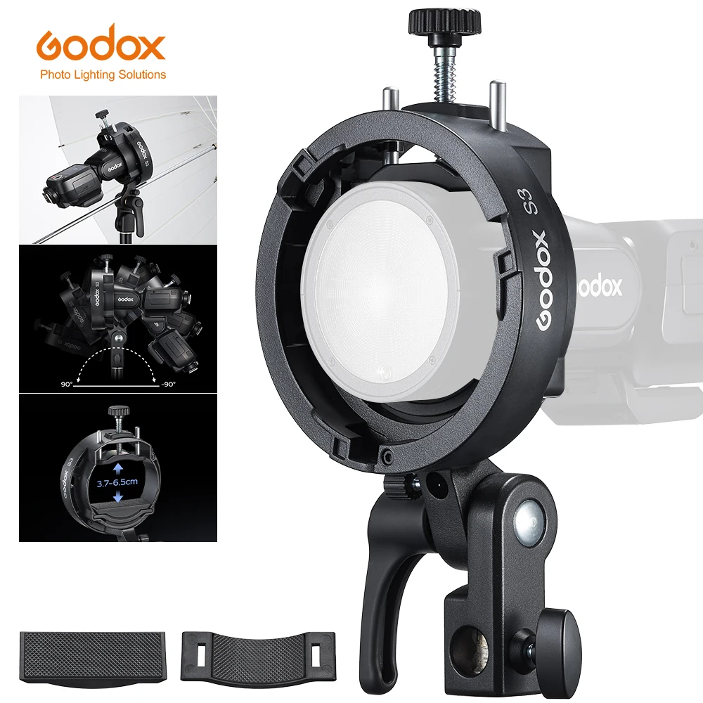 GODOX S3 Flash Bracket Speedlite Bracket with Bowens Mount for On-camera Flash V100 V860 AD200Pro II Accessories