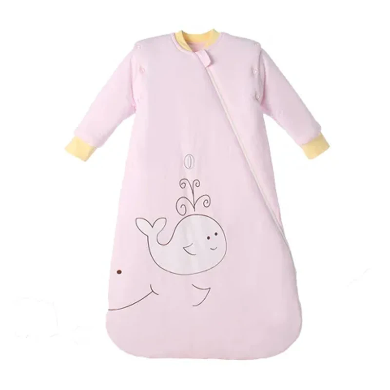 かわいいクジラプリント柄子供用寝袋新生児厚く暖かい寝袋子供用アンチキックワンピース寝袋
