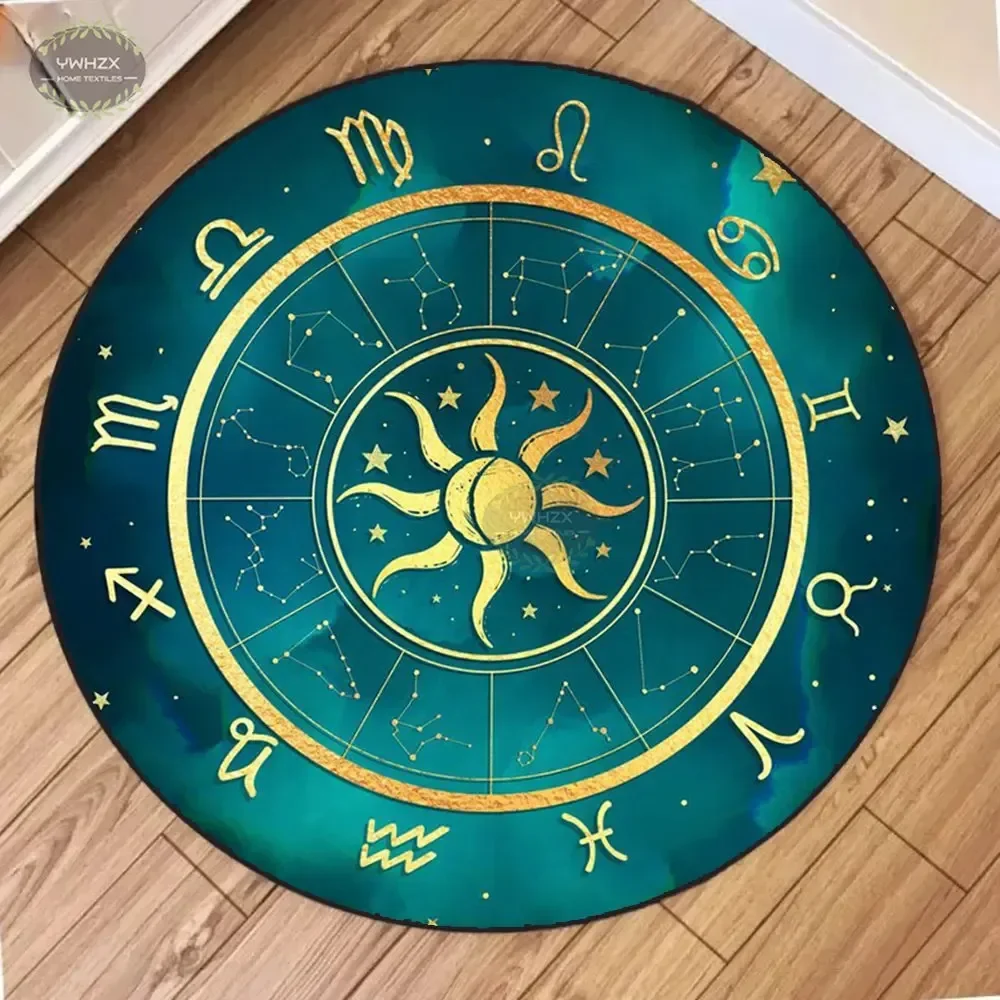 Mystical Constellation Round Mat Tarot Wheel Living Room Non-Slip Carpet Meditation Home Decoration Washable Perfect for Living