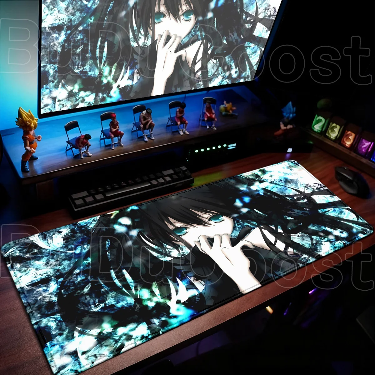 Japan Anime Black Rock S-Shooter Mousepads Notebook Locking Edge Keyboard Mats PC Rubber Accessories 90x40cm Gaming Tabletop Rug