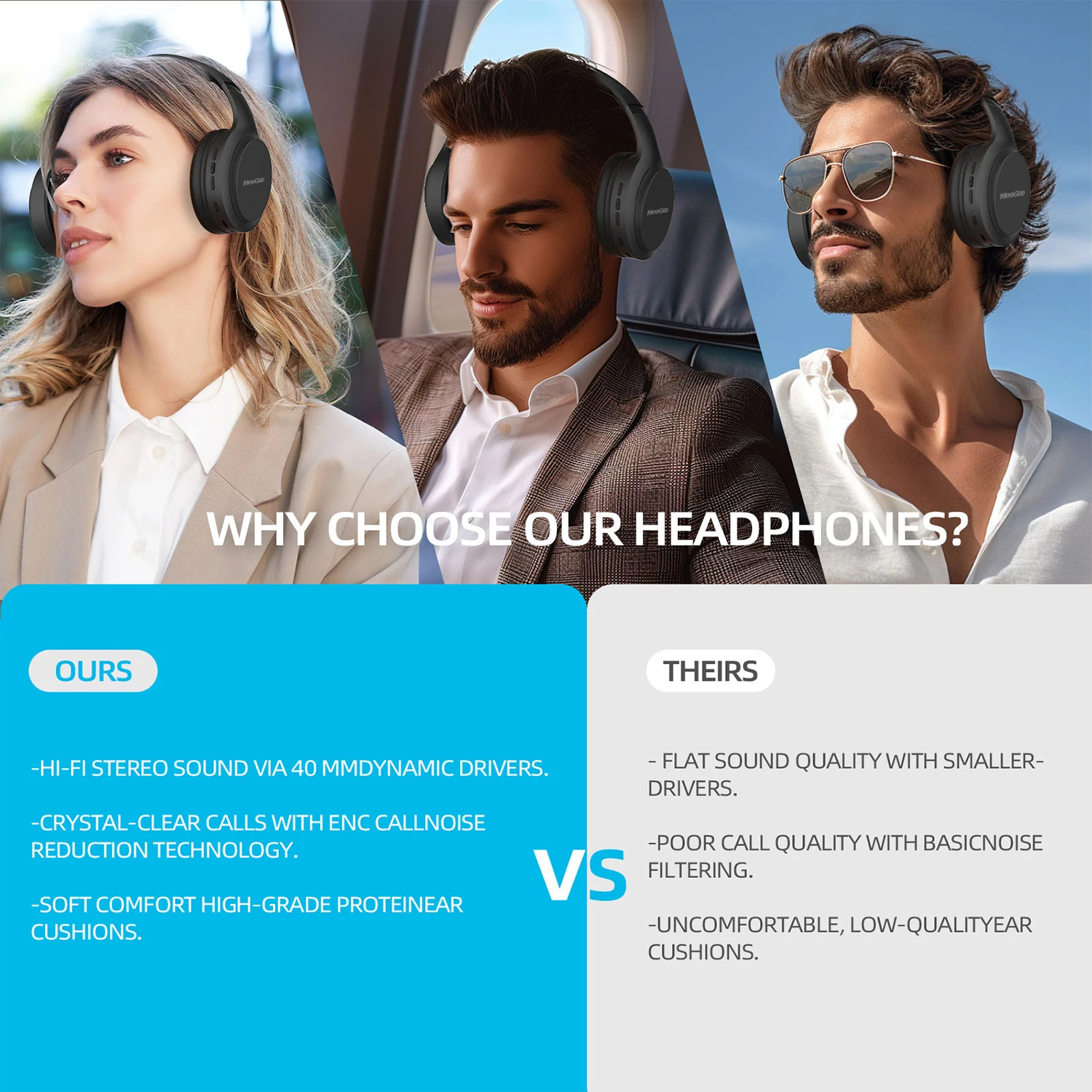 سماعات MeeGoo فوق الأذن بلوتوث قابلة للطي لسهولة التخزين تدعم الاتصال السلكي/اللاسلكي سماعة رأس بخاصية البلوتوث الضوضاء #6