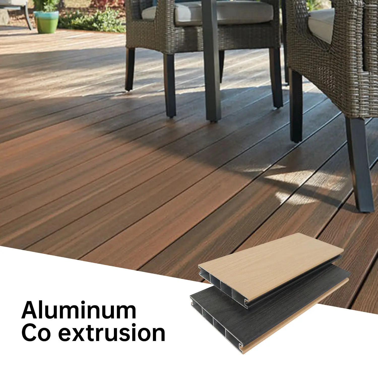 Extruded Aluminum Decking Wood Grain Fireproof Waterproof Interlocking Floor Board Heavy Duty Outdoor Patio Terrace Custom Size