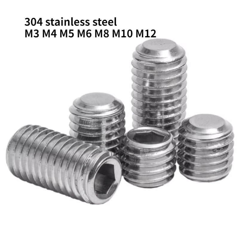 M3 M4 M5 M6 M8 M10 M12 304 Roestvrij Staal Fijne Tand Platte Punt Inbusschroeven DIN913 Hexagon Socket Headless Bouten