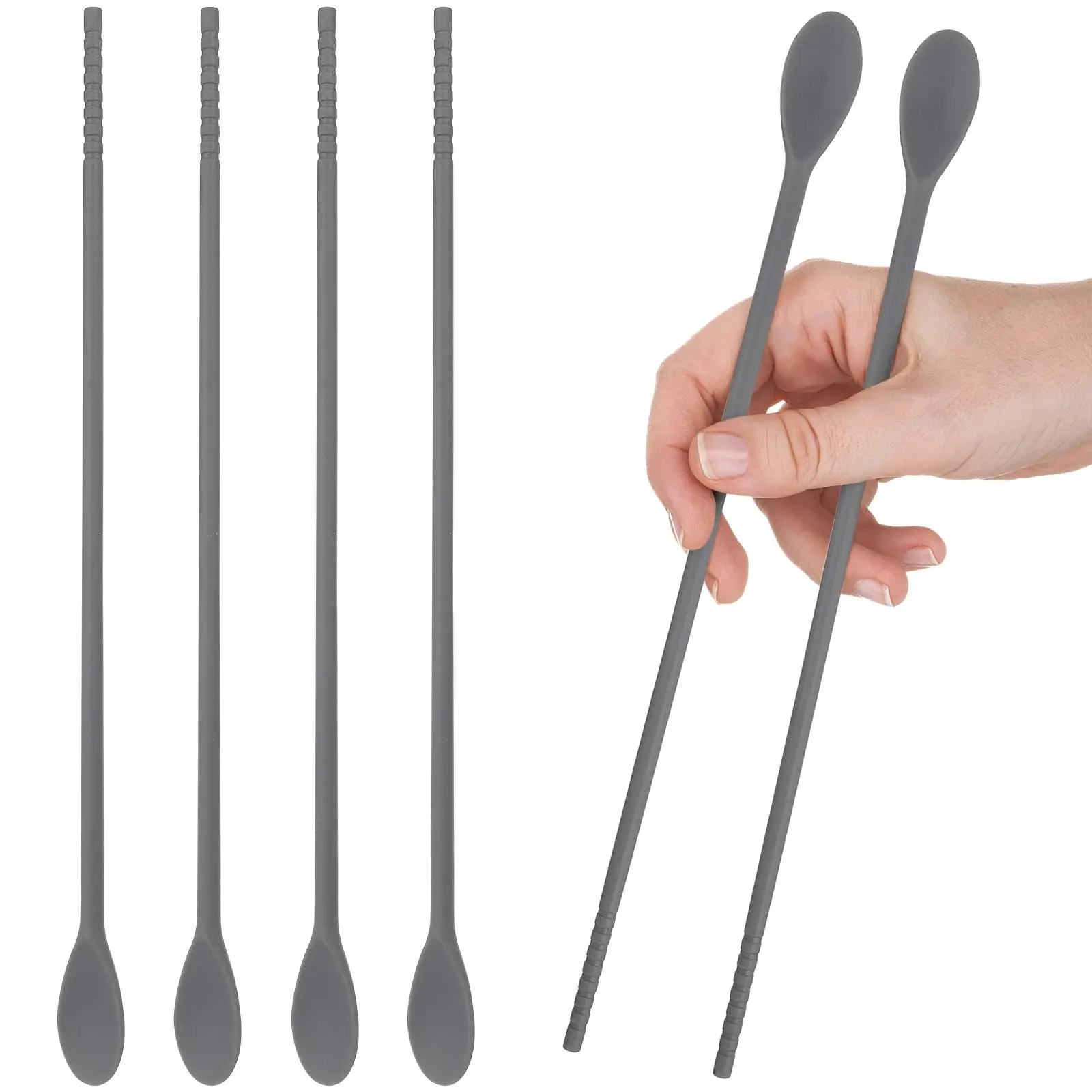 

2 Pairs Silicone Chopstick Spoon Integrated Stirring Rod Travel Cutlery Material Easy Cleaning Kitchen Gadget Beverage