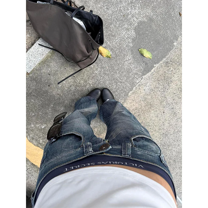 2025 Autumn Women's Blue Y2k Baggy Jeans Harajuku Japanese 2000s Style Denim Trousers American Vintage Jean Pants Trashy Clothes