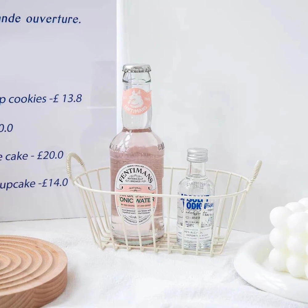 Iron Basket With Handle  Storage Basket Photo Props Wire Baskets Sundries Organizer Iron Mesh Fruit Baskets Desktop Decoration