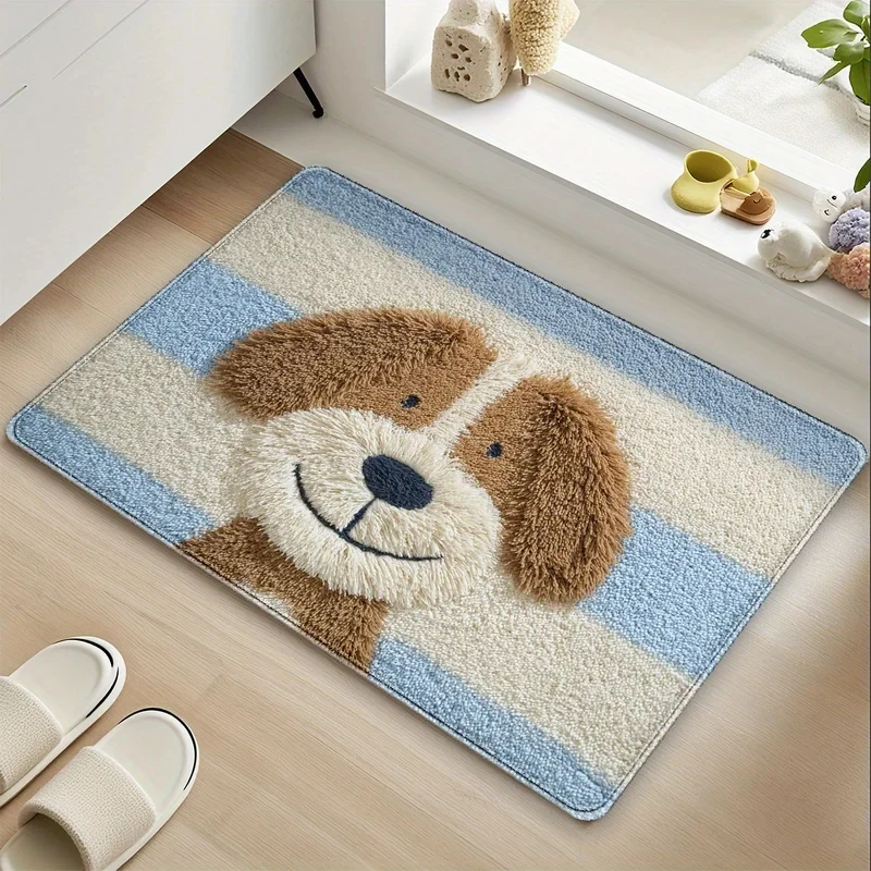 VIKAMA Lovely Cartoon Puppy Pattern Rug Non Slip Fluffy Absorbent Bathroom Bedroom Entrance Door Mat Home Decor Animal Carpet