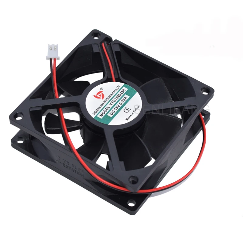 YTD158025S DC 15V 0, 35A 80X80X25Mm 8Cm 8025 2-Wire Exhaust Device Small Cooling Fan