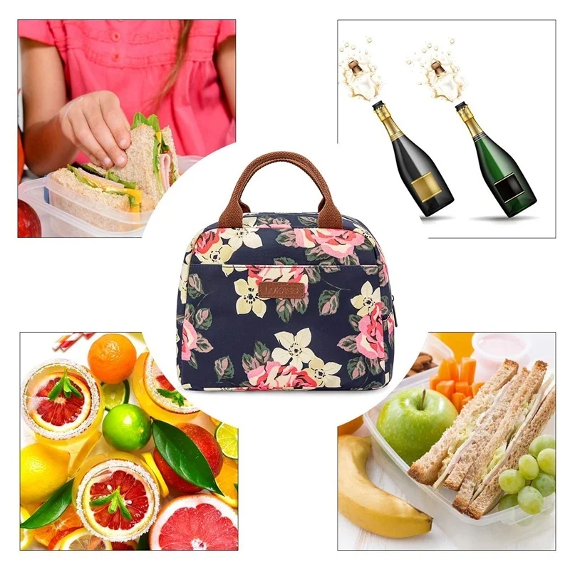 LOKASS Functional Pattern Cooler Lunch Box Portable Insulated Lunch Bag Thermal Food Picnic Lunch Bags For Women