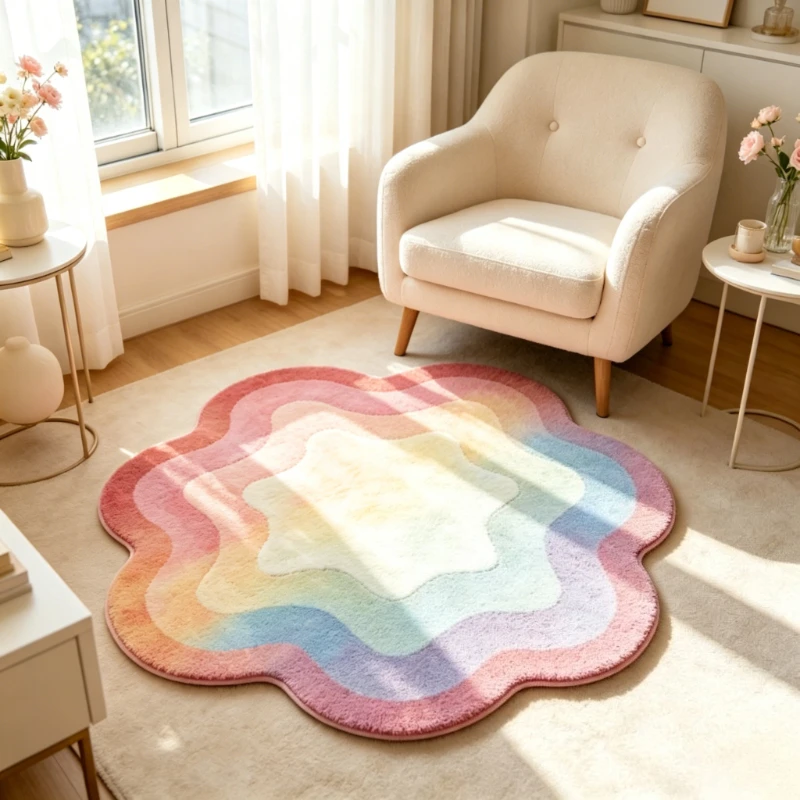 Dopamine Color Carpets for Living Room Artistic Gradient Bedroom Decor Carpet Irregular Shape Bedside Rug Home Thicken Floor Mat