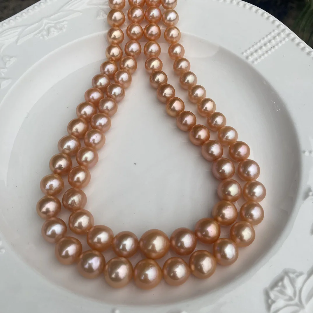 Natural Edison Freshwater Pearl Necklace 9-13mm Gradient Pink Grapefruit Tone Pearls S925 Silver Clasp Luster Pearl Jewelry