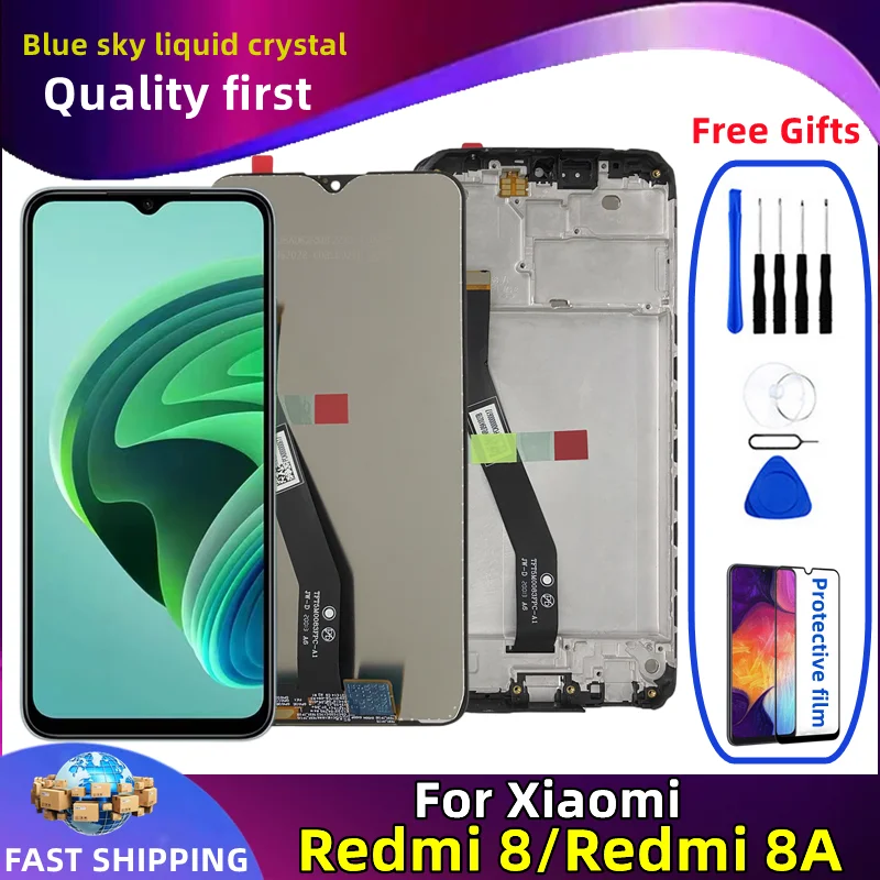 LCD Display Touch Screen Digitizer Assembly Replacement Parts with Frame, Original Xiaomi Redmi 8 8A, M1908C3IC, MZB8255IN