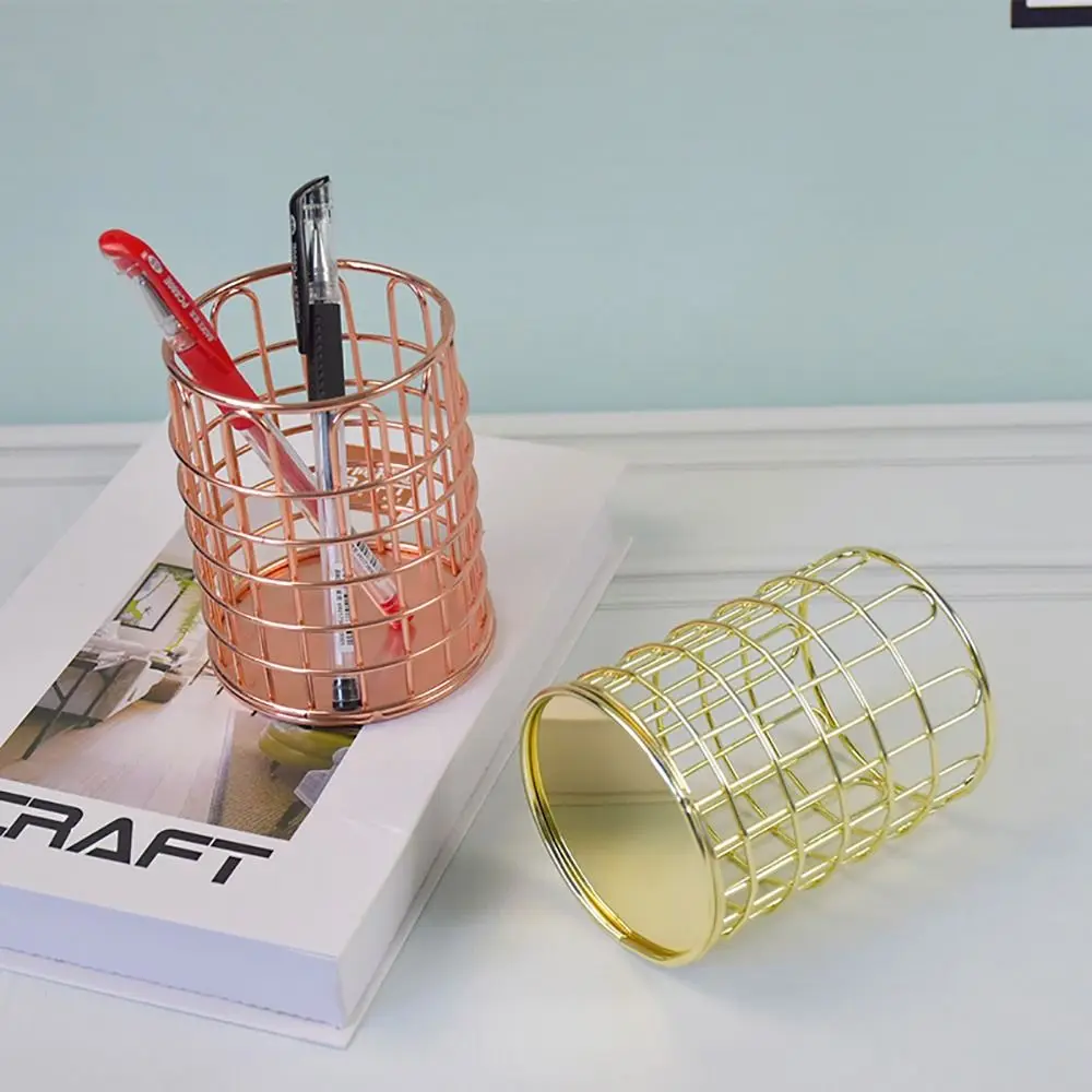 Multi-functional Pen Holder Iron Electroplating Cosmetic Brush Storage Bucket Multicolor Waterproof Pen Container Office