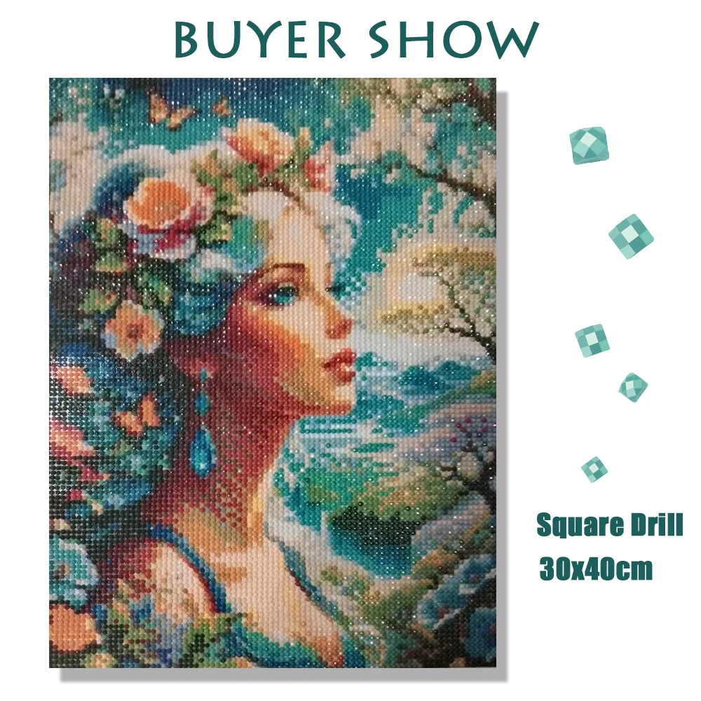 MomoArt Diamond Painting Woman Portrait Full Square Round Girl Mosaic Flower Embroidery Cartoon Needlework Wall Decoration