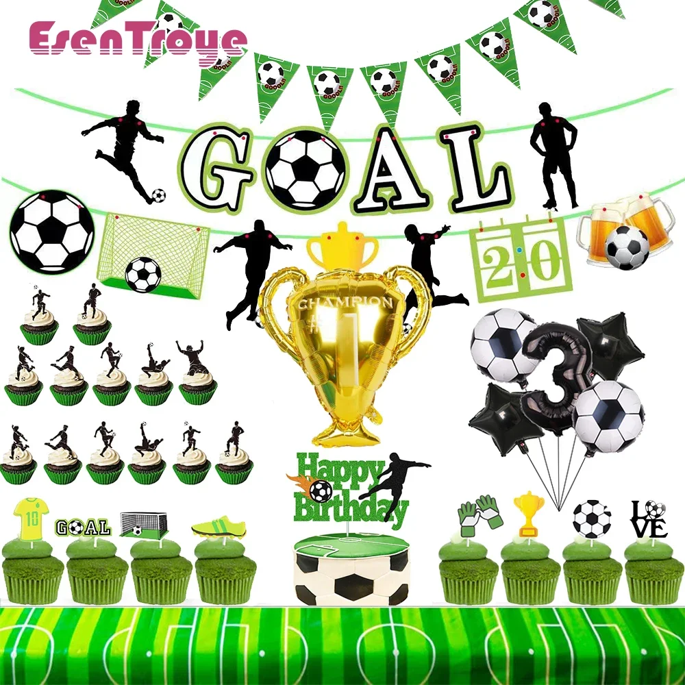 Soccer Birthday Party Decoration Happy Sign Banner Cake Toppers Balloon for Kids Boys Football Party Baby Shower Favors Supplies