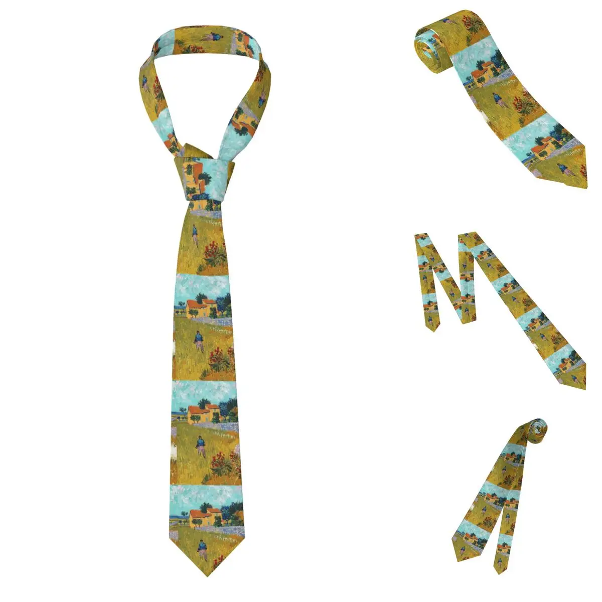 Farmhouse In Provence - Vincent Van Gogh Necktie for Men Silk Polyester Slim Neck Ties Wedding Accessories Tie Casual Gravatas