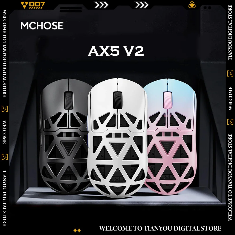 MCHOSE AX5 V2 8k Magnesium Alloy Bluetooth Wireless Mouse PAW3950 Double Lightweight Customize Gaming E-sports Mouse Ergonomics