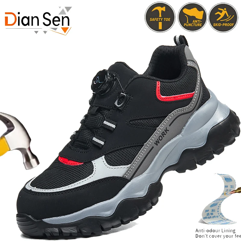 Indestructible Shoes Men's Rotary Button Safety Boots Steel Toe Anti-smash Work Shoes Lightweight Breathable Casual Sneakers