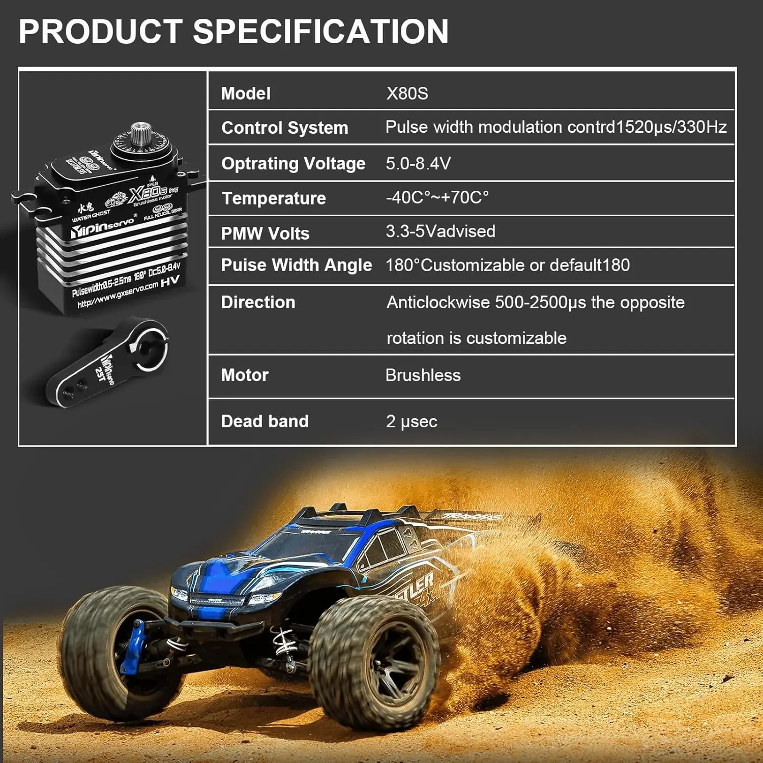 YIPIN 80kg Servo Digitale Impermeabile IPX8 PWM Motore Brushless Coppia Elevata Ingranaggio Metallico Servo di Codifica Magnetica per Auto RC Robot
