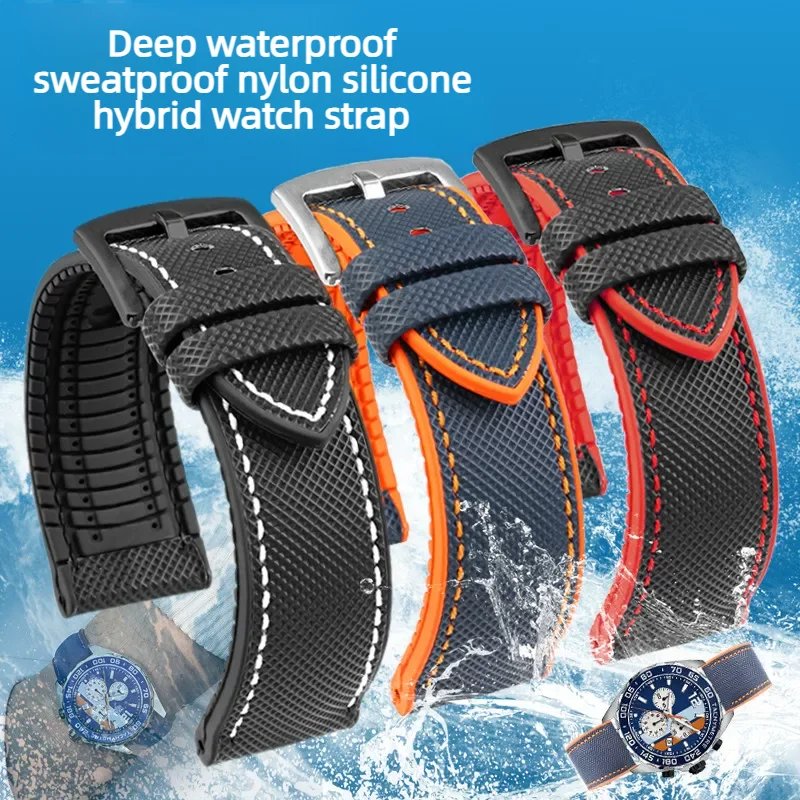19 20 21 22m For Tag Heuer Formula F1 Monaco Carrera Gulf Aquarace Seiko Breitling Silicone Watch Strap Men Fkm Rubber Watchband