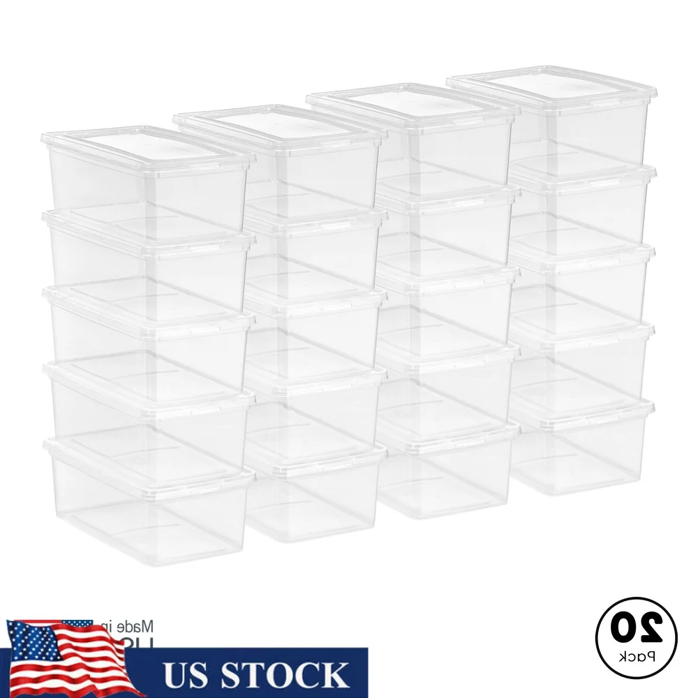 

Stackable Plastic Storage Bins with Lids 20Pk Durable Totes Organizing Home Garage Office Clear Containers Easy Carry