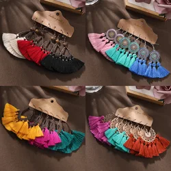 2022 Summer New Boho Cotton Tassel Earrings Set Vintage Flower Oil Drip Dangling Earrings Female Geometric Hollow Alloy Earrings