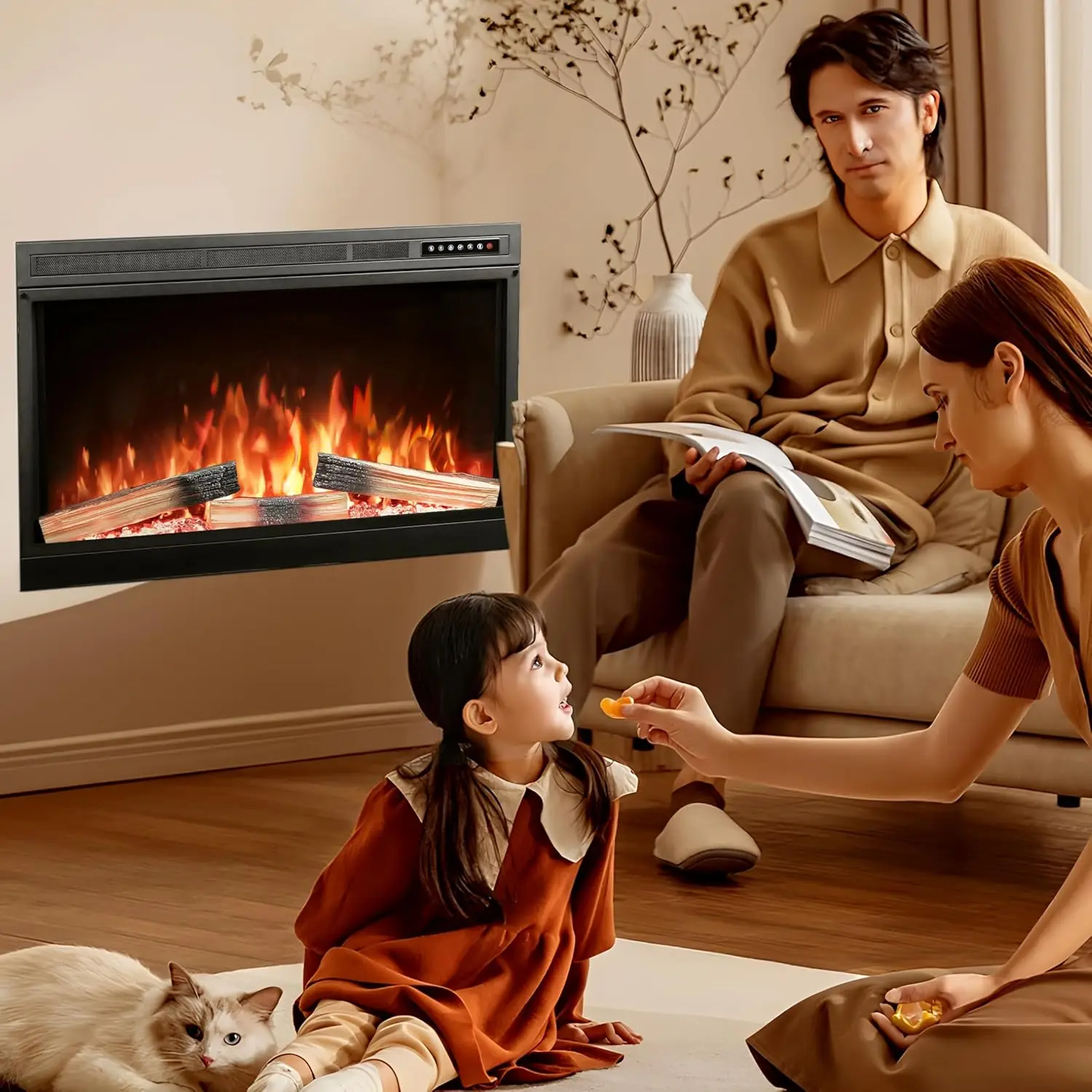 

39" Electric Fireplace Inserts with Remote Control & Timer &4 Flame Colors, Overheating Protection,Touch Screen,